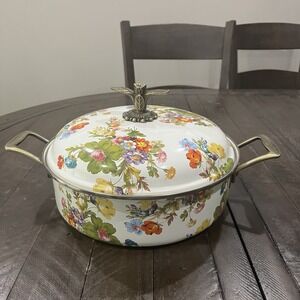 Mackenzie Childs Flower Market White 5 Qt Covered Pot Pan HTF‎ Casserole Dish